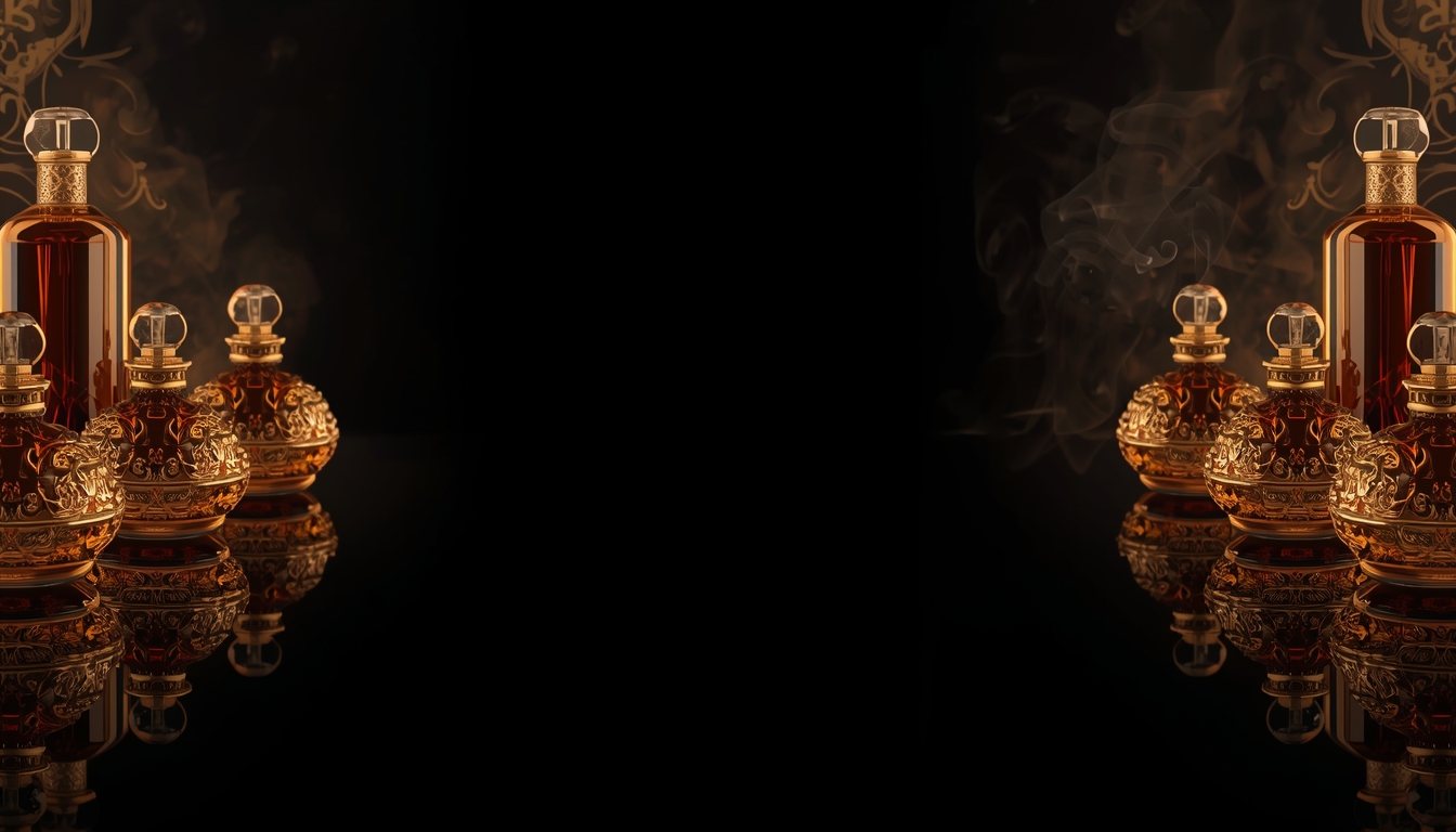 lucid origin Wide luxury perfume banner background arabic style perfume bottles arranged on b 0 f83dfbe8 f36f 4b49 8ab7 e17ce62ecb25