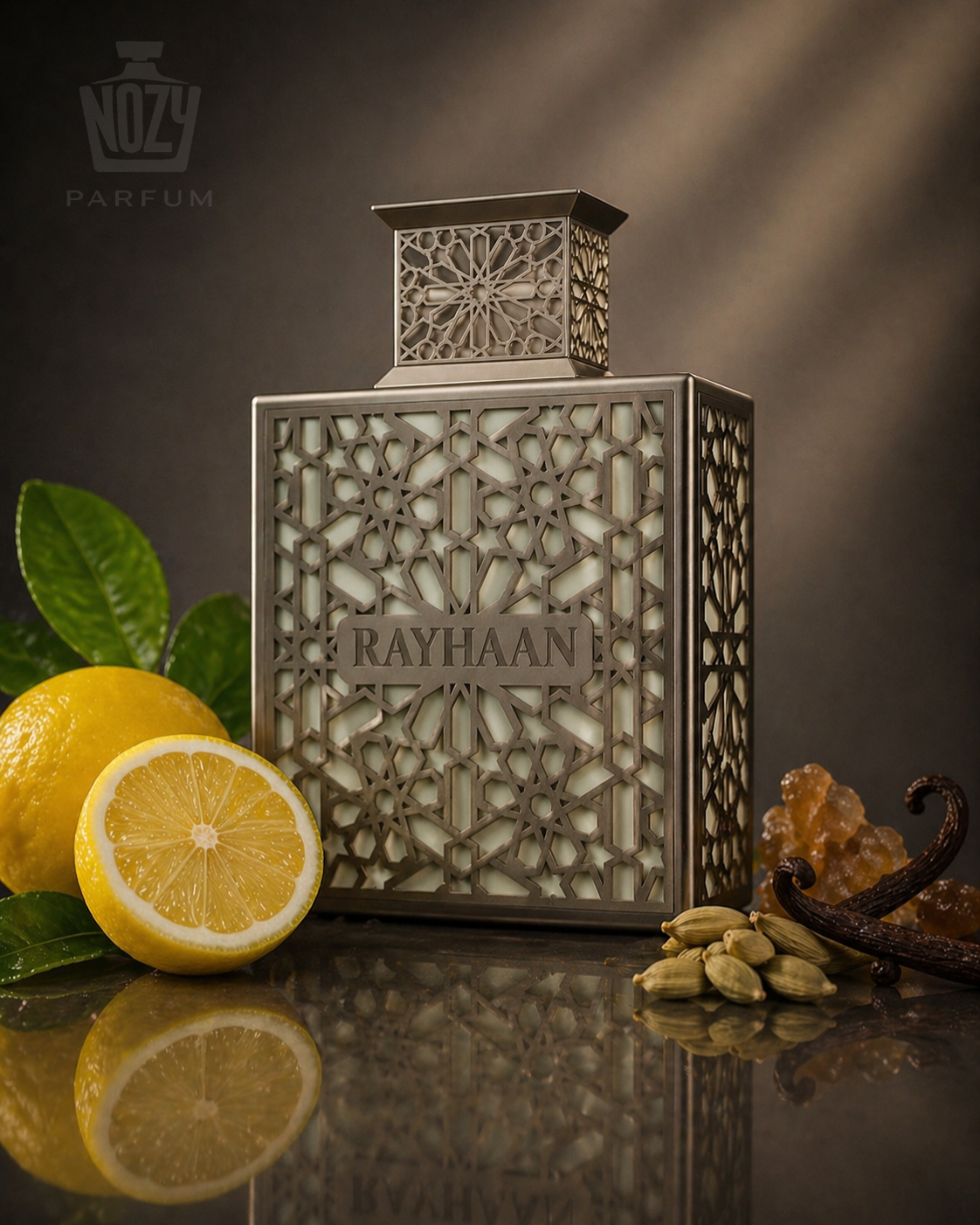 Rayhaan Terra EDP 1 Rayhaan Terra Eau de Parfum – fűszeres, oudos és ámbrás illat elegáns üvegben.