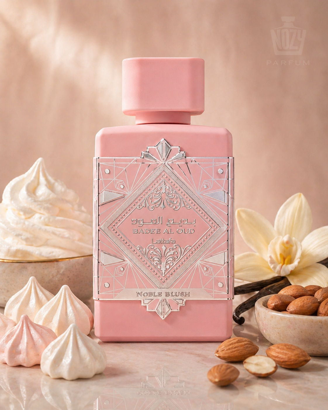 Lattafa Badee Al Oud Noble Blush EDP 1 Édes. Krémes. Ellenállhatatlan. A Noble Blush olyan, mint egy luxus desszert – illat formájában.