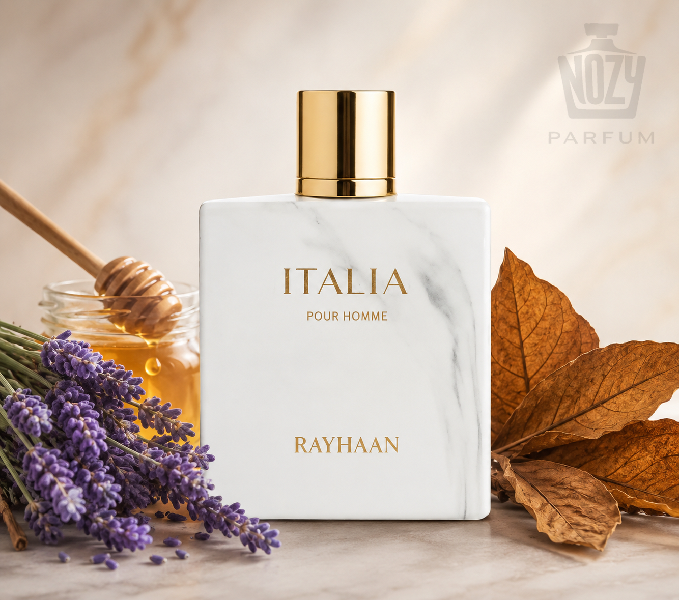 Rayhaan Italia EDP 1 Rayhaan Italia Eau de Parfum – mézes, dohányos és vaníliás gourmand férfi illat elegáns üvegben.