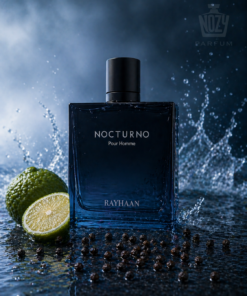 Rayhaan Nocturno Eau de Parfum – modern citrusos-fás férfi illat aromás jegyekkel elegáns üvegben.