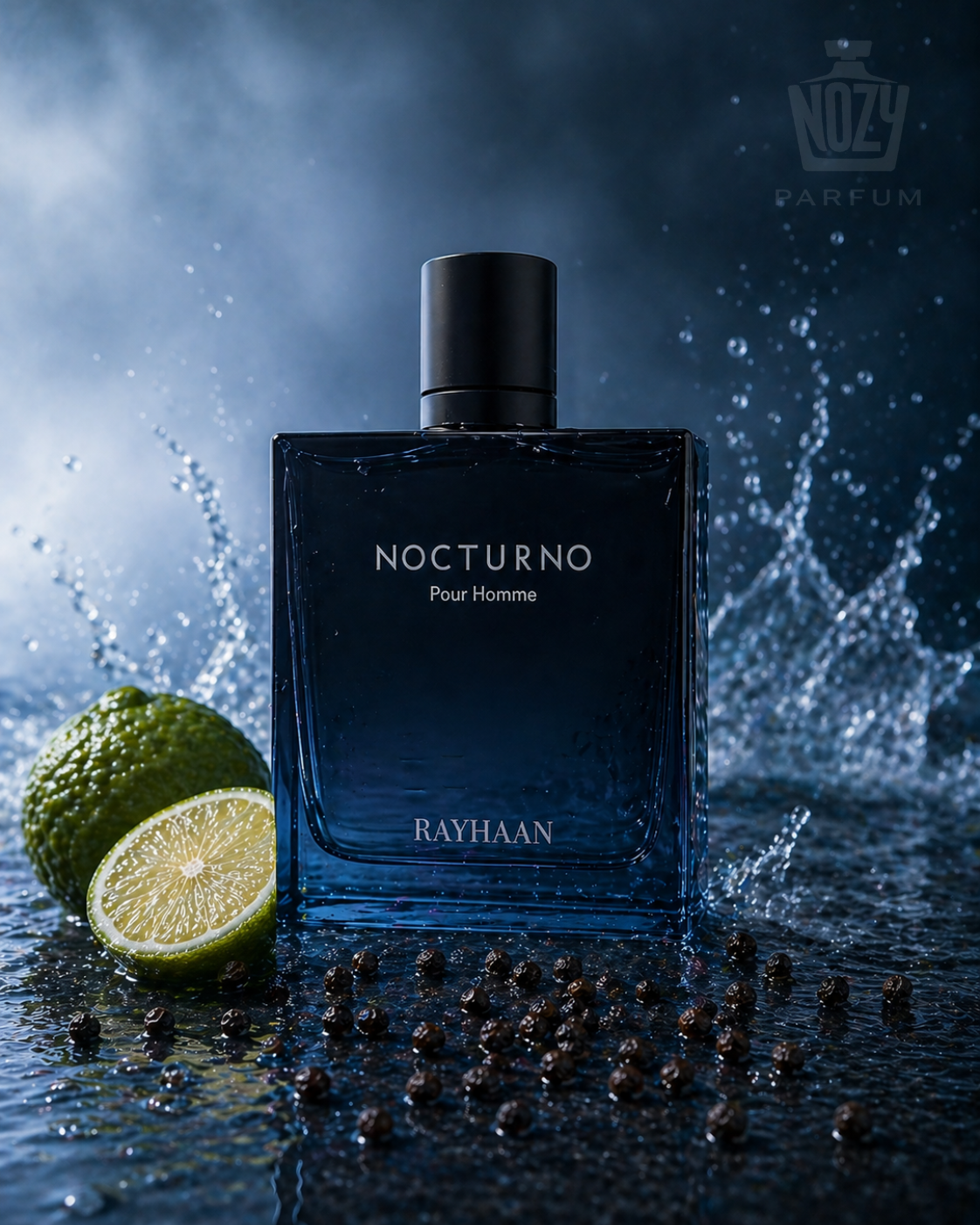 Rayhaan Nocturno EDP 1 Rayhaan Nocturno Eau de Parfum – modern citrusos-fás férfi illat aromás jegyekkel elegáns üvegben.