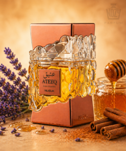 Nusuk Raheeq Extrait de Parfum – mézes és kókuszos gourmand uniszex illat luxus üvegben.