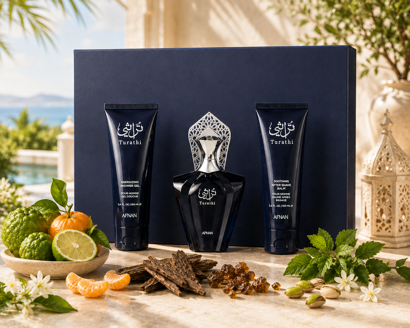 Afnan Turathi Blue 1 Afnan Turathi Blue férfi ajándékszett parfümmel, tusfürdővel és aftershave lotionnel.