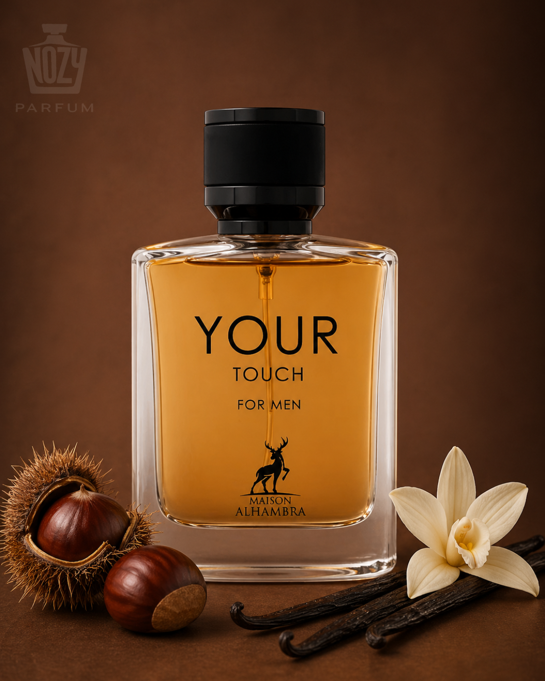 Maison Alhambra Your Touch For Men EDP 1 Maison Alhambra Your Touch Eau de Parfum – fűszeres, gesztenyés és vaníliás férfi illat.