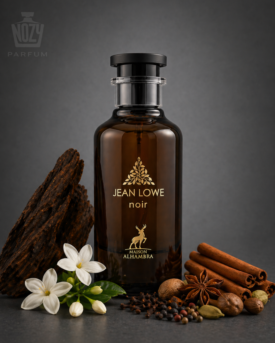 Maison Alhambra Jean Lowe Noir EDP 1 Maison Alhambra Jean Lowe Noir Eau de Parfum – füstös oudos luxus illat elegáns fekete üvegben.