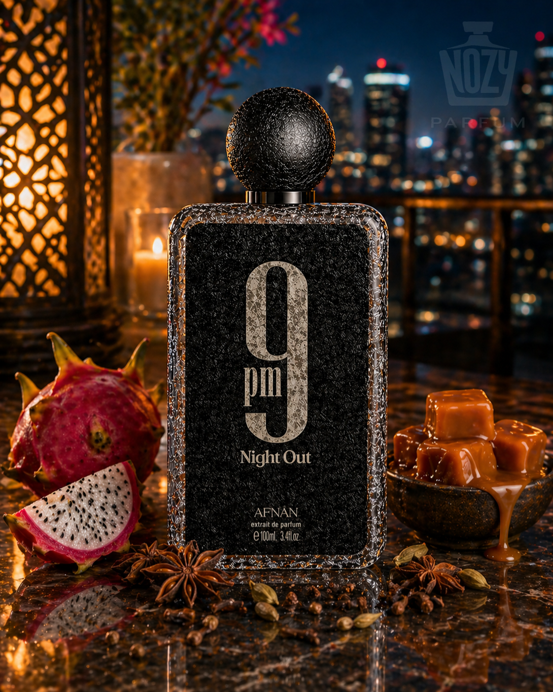 Afnan 9PM Night Out Extrait de Parfum 1 Afnan 9PM Night Out Eau de Parfum – alkoholos gyümölcsös és fás férfi illat elegáns üvegben.