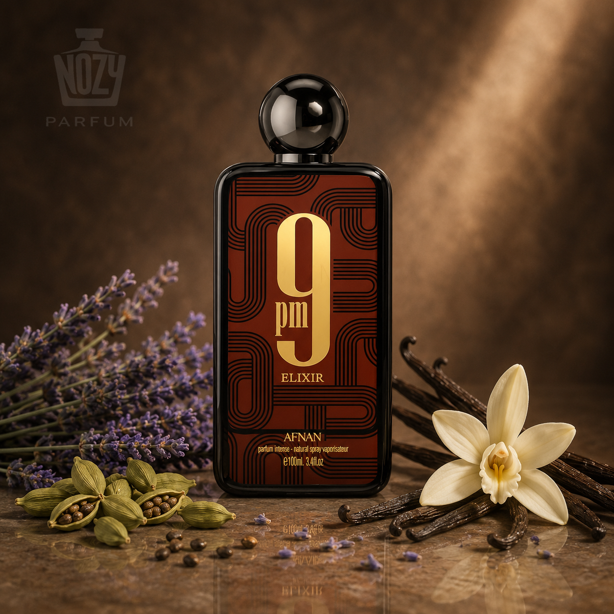 Afnan 9PM Elixir Extrait de Parfum 1 Afnan 9PM Elixir Eau de Parfum – meleg fűszeres férfi illat mély és édes jegyekkel.