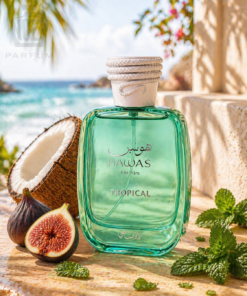 Rasasi Hawas Tropical Eau de Parfum – trópusi kókuszos és mentás férfi illat elegáns üvegben.
