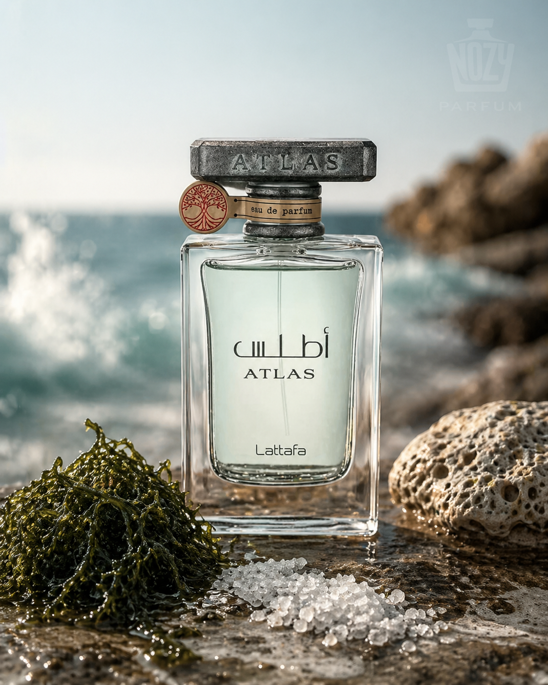 Lattafa Atlas EDP 1 Lattafa Atlas Eau de Parfum – intenzív tengeri illat sós, mohás és fás jegyekkel, elegáns kék üvegben.