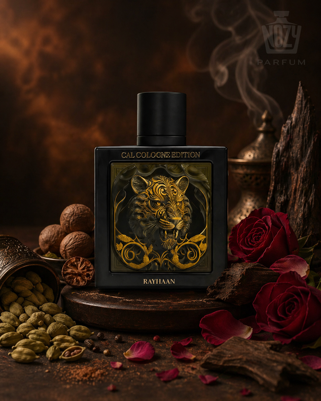 Rayhaan Tiger (Cal Cologne Edition) Extrait De Parfum 1 Rayhaan Tiger Extrait de Parfum – intenzív fűszeres-fás férfi illat elegáns üvegben.