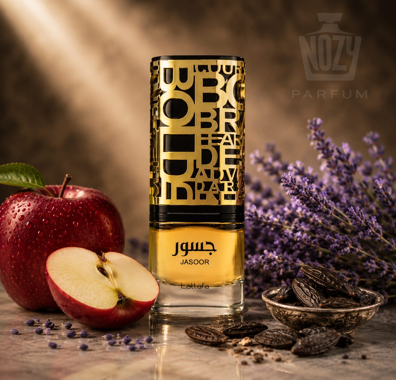 Lattafa Jasoor EDP 1 Lattafa Jasoor férfi parfüm levendulás, almás és tonkababos aromás-fűszeres illatprofillal.