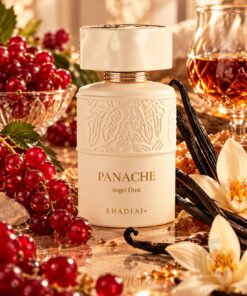 Khadlaj Panache Angel Dust Extrait de Parfum vanília, mandarin, piros ribizli, tubarózsa, rum, szantálfa, tejszínhab és benzoin illatjegyekkel.