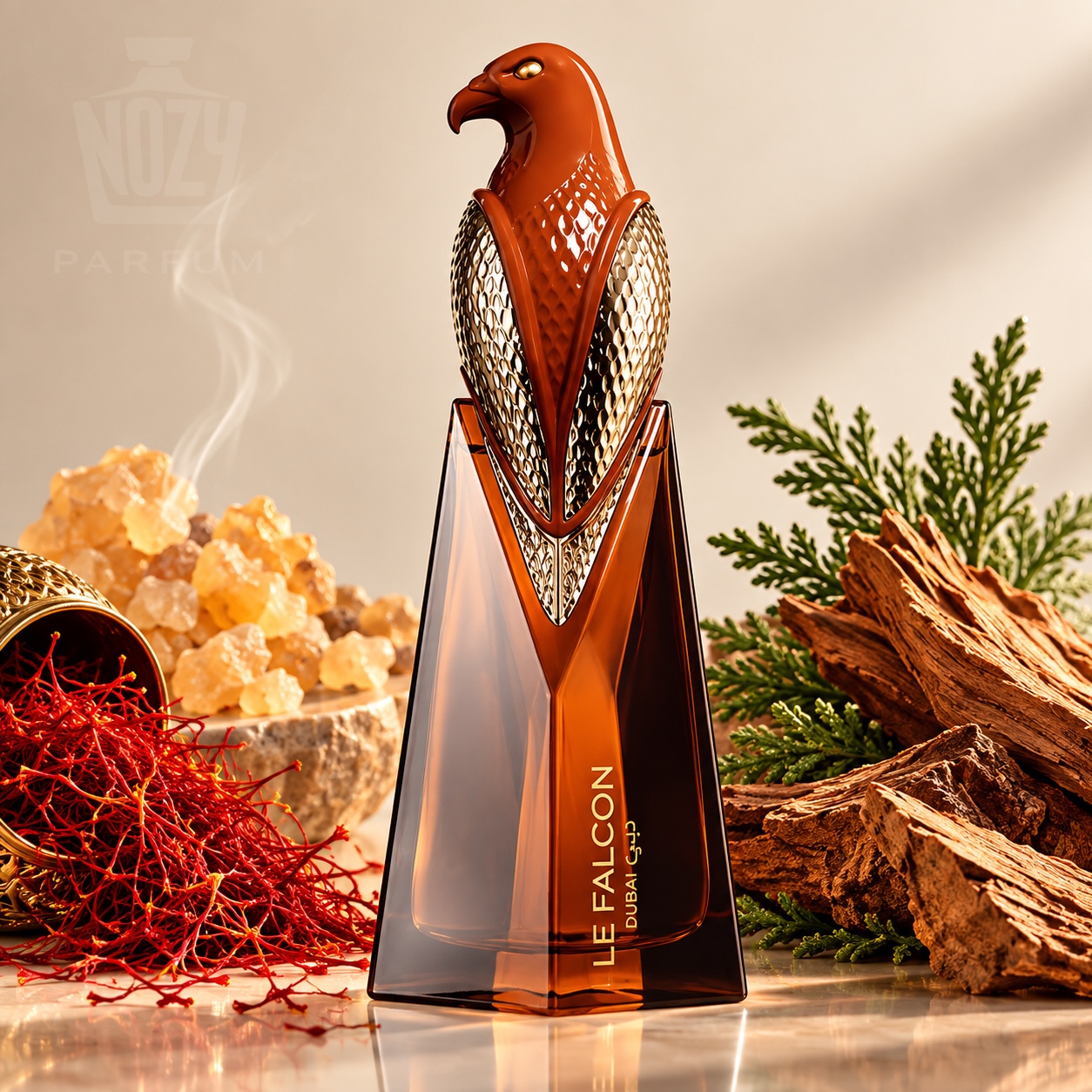 French Avenue Le Falcon Dubai Extrait de Parfum 1 Le Falcon Dubai Extrait de Parfum rózsabors, sáfrány, üröm, mahónia, cédrusfa, tömjén és Akigalawood illatjegyekkel.